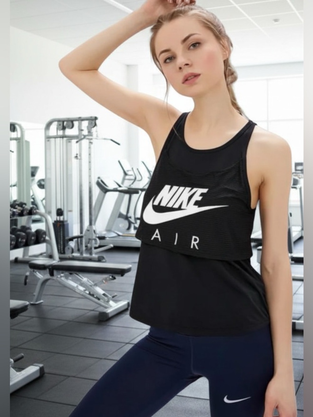 Nike Air Womens Running Tank Top Black White Logo Racerback NWT Layered XL
